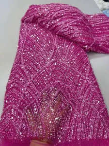 Tricot Knitted Fabric Dress Material for Stage Costume or Wedding Full Beaded Tube & Piece Mesh Embroidered for Boys & Girls