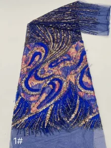 Tricot Knitted Fabric Dress Material for Stage Costume or Wedding Full Beaded Tube & Piece Mesh Embroidered for Boys & Girls