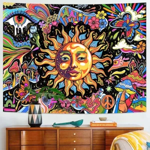 Trippy Psychedelic Customized Mushroom Woven Printed Tapestry Blanket 100% Polyester Machine Washable Factory