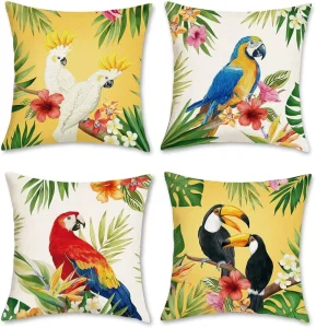 Tropical Bird Toucan Pillow Cover Parrot Flower Leaf Outdoor Decoration Pillow Linen Sofa Bed Cushion Cover