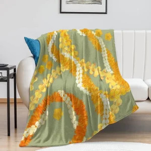 Tropical Hawaii Minky Blanket Seamless Designs Puakenikeni Pikake Lei Curve Lei Flower Hawaiian Throws Blankets for Bed