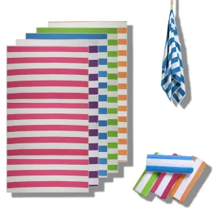 Tropical Horizontal Striped Customizable Beach Towel Quick Dry Polyester Nylon Blend Portable for Beach & Bath Use All Season