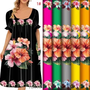 Tropical Island Hibiscus Style Digital Printed Breathable Soft Polyester Fabric for Sarongs mumus