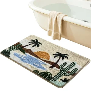 Tropical Mit Cartoon Elements Polyester Bath Mat Soft Non Slip High Hygroscopicity Waterproof Machine Washable for