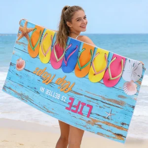 Tropical Print Microfiber Beach Towel Eco Friendly Quick Dry Custom Photo for Surfing Camping Travel