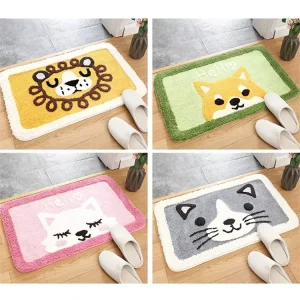 Tufted Anti Slip Polyester Bath Mat Funny Cute Animal Print Design Water Absorbent Pet Friendly for Home Hotel