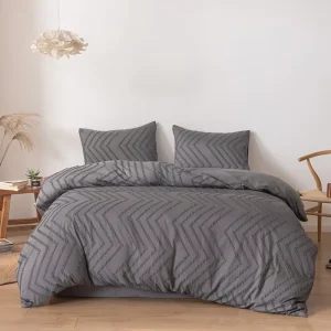 Tufted Comforter Set King Size Boho 3 Pieces Comforter Shabby Chic Embroidery Bedding Set Soft Washed Microfiber Comforter
