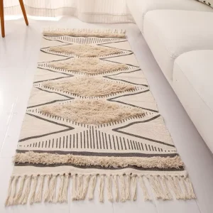 Tufted Cotton Area Rug Woven Fringe Throw Rugs Print Carpet Geometric Welcome Door Mat Machine Washable Floor Runner