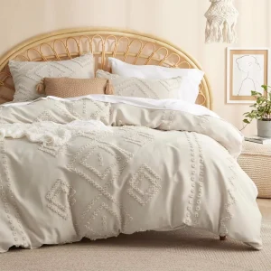 Tufted Duvet Cover King Size Soft Lightweight Duvet Covers Set for All Seasons 3 Pieces Boho Embroidery Shabby Chic Bedding Set