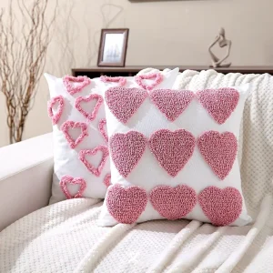 Tufted Embroidery Cute Heart Design Nordic Style Canvas Throw Pillow for Living Room Sofa Christmas Pillowcase