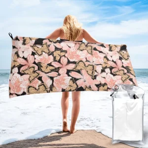 Turkish Modern Floral Polyester Quick Dry Woven Beach Towel All Season Use