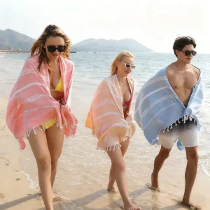 Turkish Style Beach Towel 20% Cotton 80% Polyester with Tassels Lightweight Quick Dry for Beach Yoga Picnic