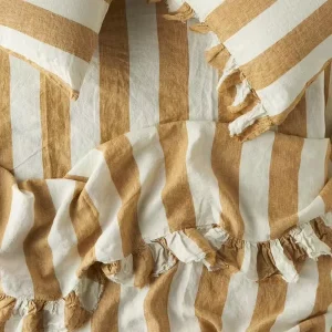 Turmeric Stripe Color Stonewashed 100% Pure Linen Bedding Set Sheet Set with 1 Flat Sheet 1 Fitted Sheet 2 Pillowcases