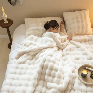 Tuscany INS Style Raschel Throw Blanket Bubble Fleece Thickened Warm Solid Color Imitation Rabbit Fur Solid