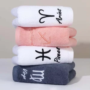 Twelve Constellations Embroidered Soft Cotton Bath Washcloths Towels for Couples Water Absorption Bath Face Home