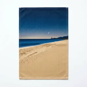 Twilight Beach Minimalist Tea Towel Sand Blue Style Cotton Kitchen Towel for Coastal Decor