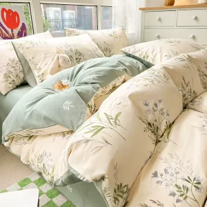 Twill Bedding Set Fresh Floral Print AB Sided Skin Friendly Breathable Duvet Cover Set Queen King for Home Bedroom