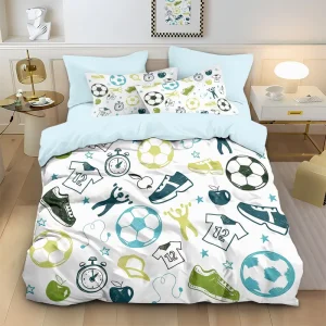 Twin Size 3D Printed 3pcs Bedding Set Soccer Patterned Quilt Cover and Pillowcases Breathable Bamboo Fiber Duvet Cover