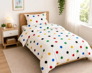 Twin Size Polka Dot 3pcs Bedding Set Comfortable and Cute Style Quilt Cover 100% Egyptian Cotton Duvet Cover with Pillowcases