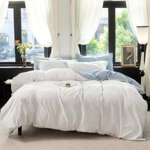 Twin Size Simple Striped 3pcs Bedding Set Digitally Printed Duvet Cover and Pillowcases Suitable for All Seasons