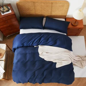 Twin Size Waffle-print Solid Color 4Pcs Bedding Set Soft Pillowcase Fitted Sheet 100% Egyptian Cotton Duvet Cover for Home