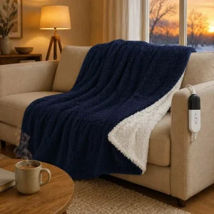 Twin Waffle 62×84 Inch Sherpa Fleece Heated Blanket Fast Heating 6 Levels 10 Hours Auto ETL Energy Efficient Factory
