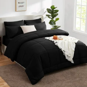 Twin XL Comforter Set Black 5 Pieces Twin Extra Long Bed in a Bag All Season Bedding Set with Stitch Quilted Comforter
