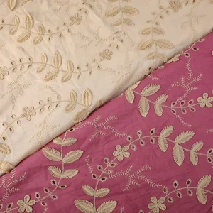Two-Color 3D Embroidered Cotton Fabric Floral Patterned Hollowed Out Material for Home Textiles Wedding Attire Bags