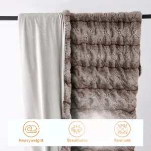 Two Sided Solid Faux Fur Luxury Thick Minky Lora Fluffy Throw Blanket Ruched Edges for Sofa Couch Four Seasons Use