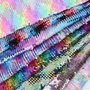 Two-Tone Flipped Rainbow Silver Sequin Fabric 100% Woven for Girls Dresses Shoes Swimwear Weddings Accessories Applique Printed