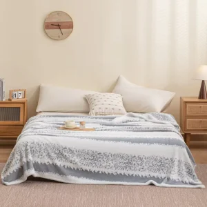 Two Tone Stripe Cloud Cation Sherpa Fleece Soft Compressible Throw Blanket High Density Jacquard Bed Cover Home Sofa Nap Four