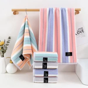 Two Tone Striped Hand Towel Made Pure Cotton Thickened for Daily Use Soft Quick Dry Absorbent Non Shedding Comfortable