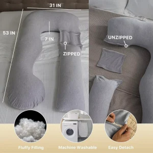 U Shape Full Body Cover Grey Maternity Pillow and Pregnancy Must Haves for Sleeping