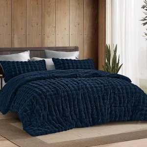 US Local Warehouse Bubble Faux Rabbit Fur 3 Piece Comforter Set Thick Warm Polyester Bedding Ultra Soft Cozy Fall Winter