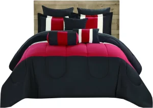 US Warehouse 10PCS Comforter Set All Season Bedding Set Includes Comforter 4 Pillowcases Fitted Sheet Flat Sheet & 3Decor Pillow