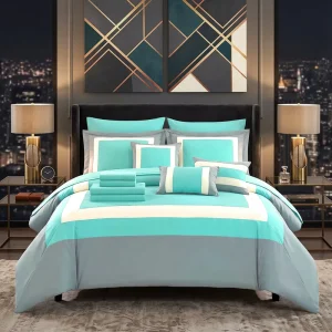US Warehouse 10PCS Comforter Set All Season Bedding Set Includes Comforter 4 Pillowcases Fitted Sheet Flat Sheet & 3Decor Pillow