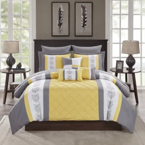 US Warehouse 10PCS Comforter Set All Season Bedding Set Includes Comforter 4 Pillowcases Fitted Sheet Flat Sheet & Decor Pillow