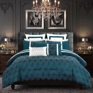 US Warehouse 8PCS Printed Comforter Set Soft All Season Bedding Set Includes 1 Comforter 4 Pillowcases 3 Decorative Pillow