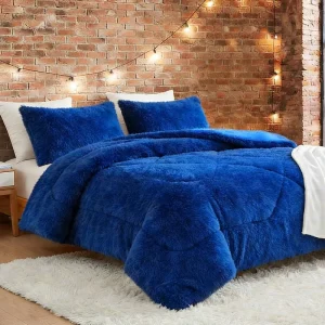 US Warehouse Long Plush Thick Comforter Set 3PCS, Ultra Soft Shaggy Faux Fur Bedding Set for Fall Winter, Warm Cozy