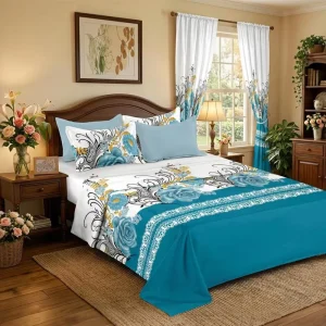 US Warehouse Stock 8 Piece Printed Bed Set Full Sizes Elegant Floral Print Soft Fabric Year Round Cozy Comfort Bedroom Bed Linen