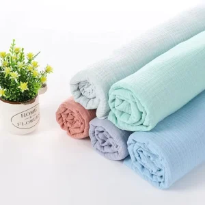 USA Lightweight Breathable Home Textile Fabric Cotton Crinkle Double Layer Plain Dyed Gauze Muslin for Bags & Toys