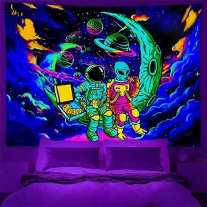 UV Fluorescent Tapestry Black Light Under the Sea Tapestry Hippie Bedroom Gothic Home Decor Aesthetic Room Decoration Boho Decor