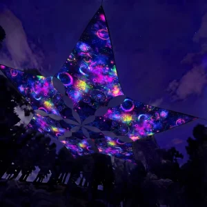 UV Reactive Tapestry Fluorescent Canopy Psytrance Party Outdoor Decoration Polyester UV Tapestry Psychedelic Backdrops Festival