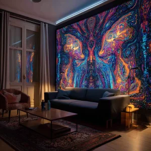 UV Tapestry Black Light Fluorescent Modern Aubusson Knitted Printed Home Decor for Psytrance Party Wall Decoration