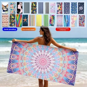 Ultra Fine Microfiber Beach Towel Sand Resistant Highly Absorbent Striped Pattern Large Size for Beach Bath Travel Use