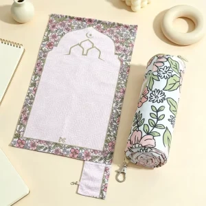 Ultra Lightweight Roll up Printed Prayer Mat with Clip Slim Portable Janamaz for Travel Easy to Carry Muslim Prayer Pad