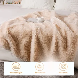 Ultra Plush Faux Fur Blanket Double Sided Luxurious Soft Reversible Ruched Faux Rabbit Fur Throw Blanket for Four Seasons