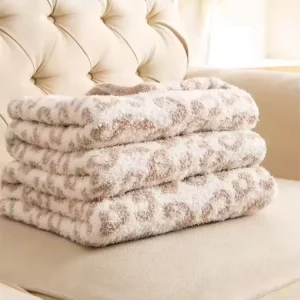 Ultra Soft 100% Polyester Knit Leopard Stone White Micro Fiber Micro Feather Yarn Cozy Throw Blanket