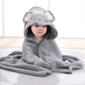 Ultra Soft 80x80cm Coral Fleece Hooded Bath Towel Hypoallergenic Absorbent Polyester Square Shape for Children’s Home Use