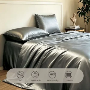 Ultra Soft Bamboo Duvet Cover Set Anti Slip Bedding Corner Ties Smooth Cooling Bed Linens Quilt Protector Full Size Grey